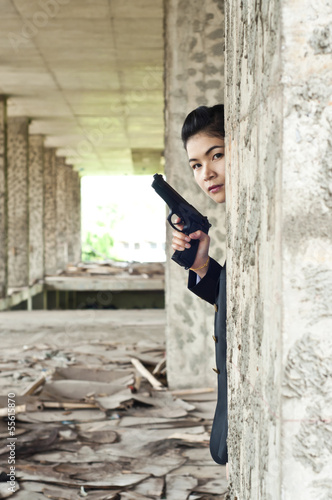 Policewoman in action.
