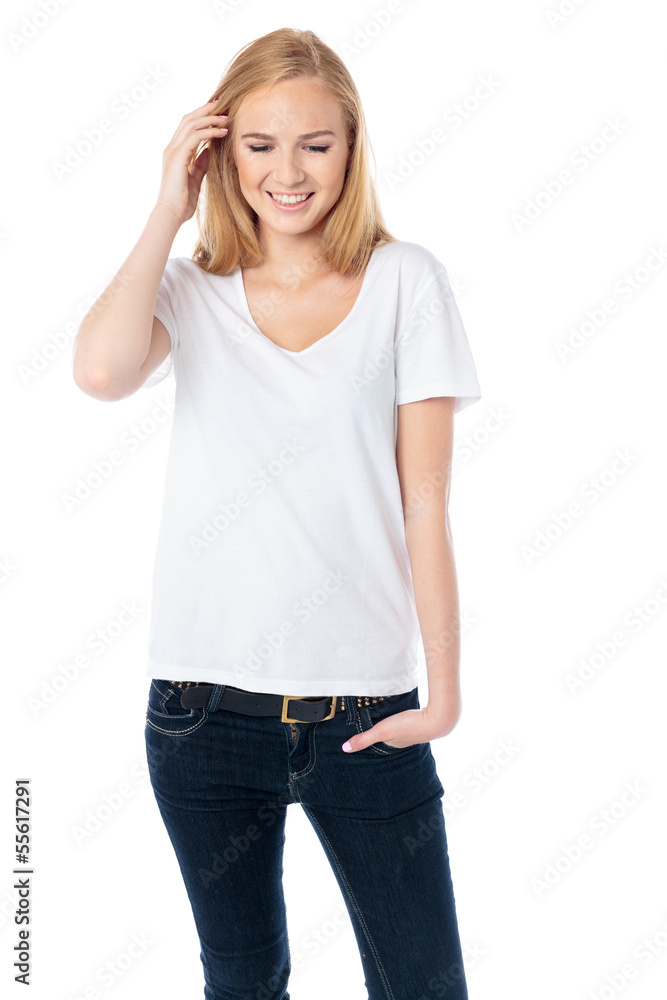 Fototapeta premium Pretty young woman looking down