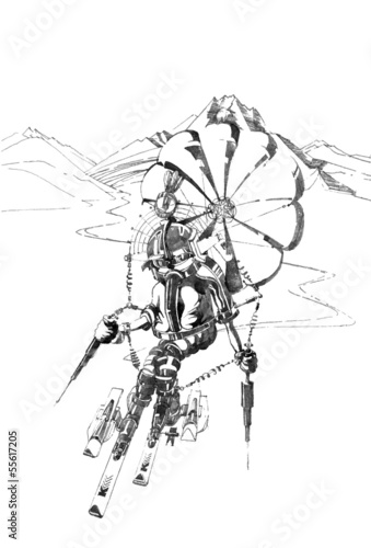 hand drawn  sketch of the fantastic skier