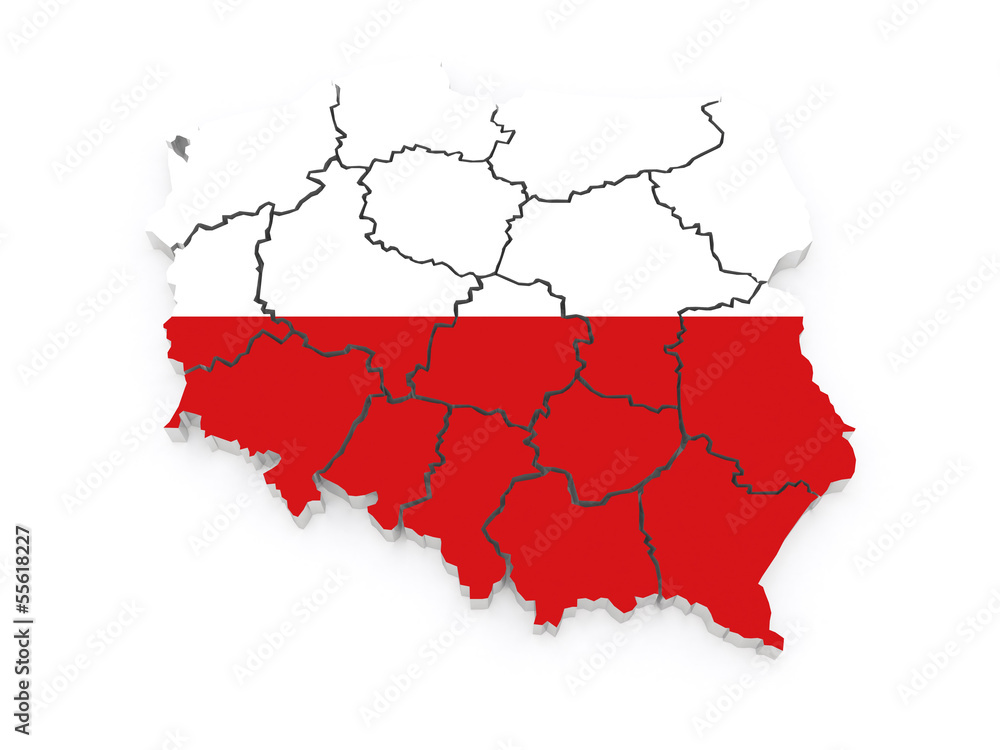 Fototapeta premium Three-dimensional map of Poland.