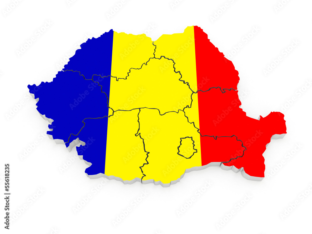 Obraz premium Three-dimensional map of Romania.