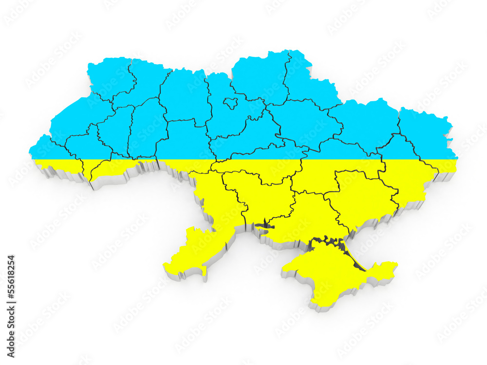 Obraz premium Three-dimensional map of Ukraine.