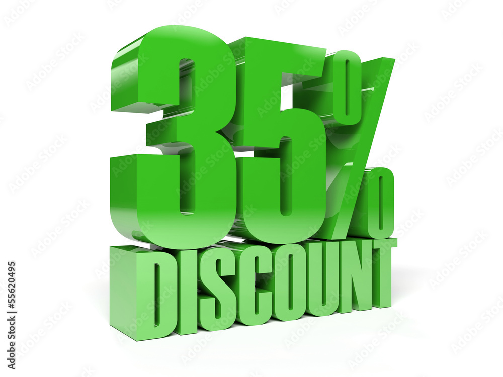 35 percent discount. Green shiny text. Concept 3D illustration. 35 percent discount. Green shiny text. Concept 3D illustration.
