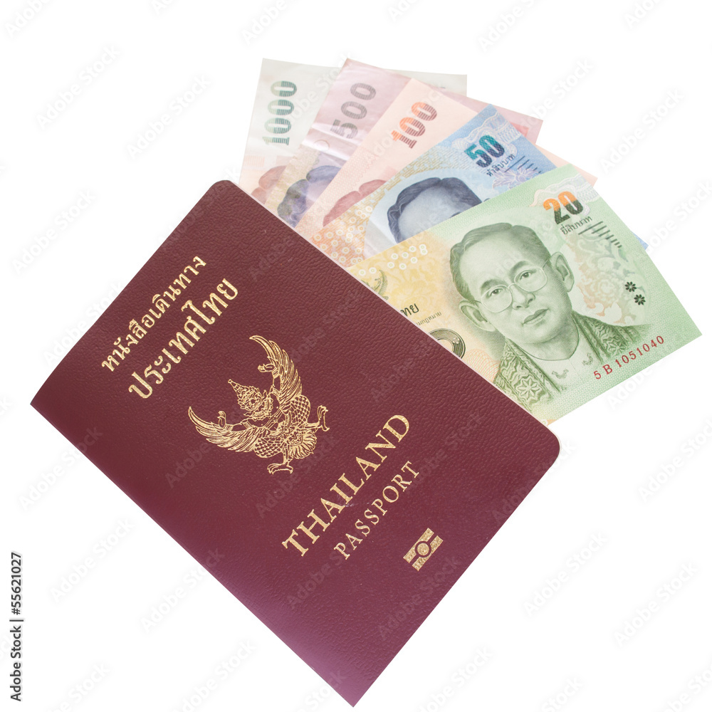 Thailand passport and Thai money Thailand passport and Thai money