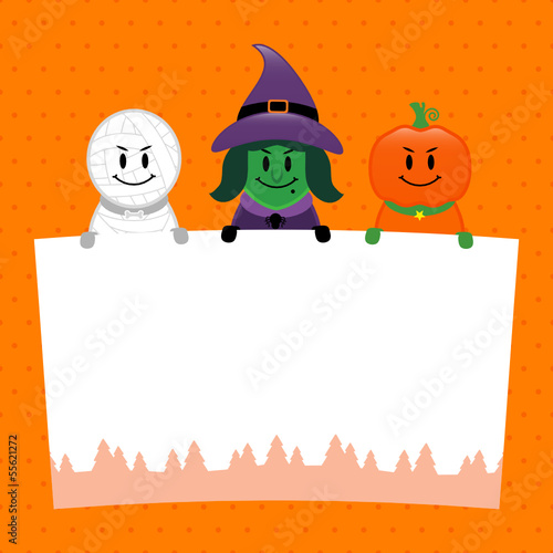 Halloween Mummy, Witch & Pumpkin Label Orange