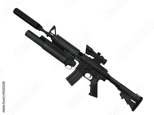fusil d'assaut 3D sur fond blanc photo
