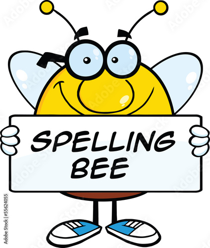 Smiling Pudgy Bee Character Holding A Banner With Text