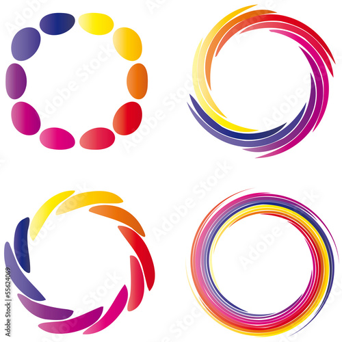 Set von vier Farbkreisen, Logo, Meditation, Yoga, Konzentration, Pilates, Esoterik, Energie