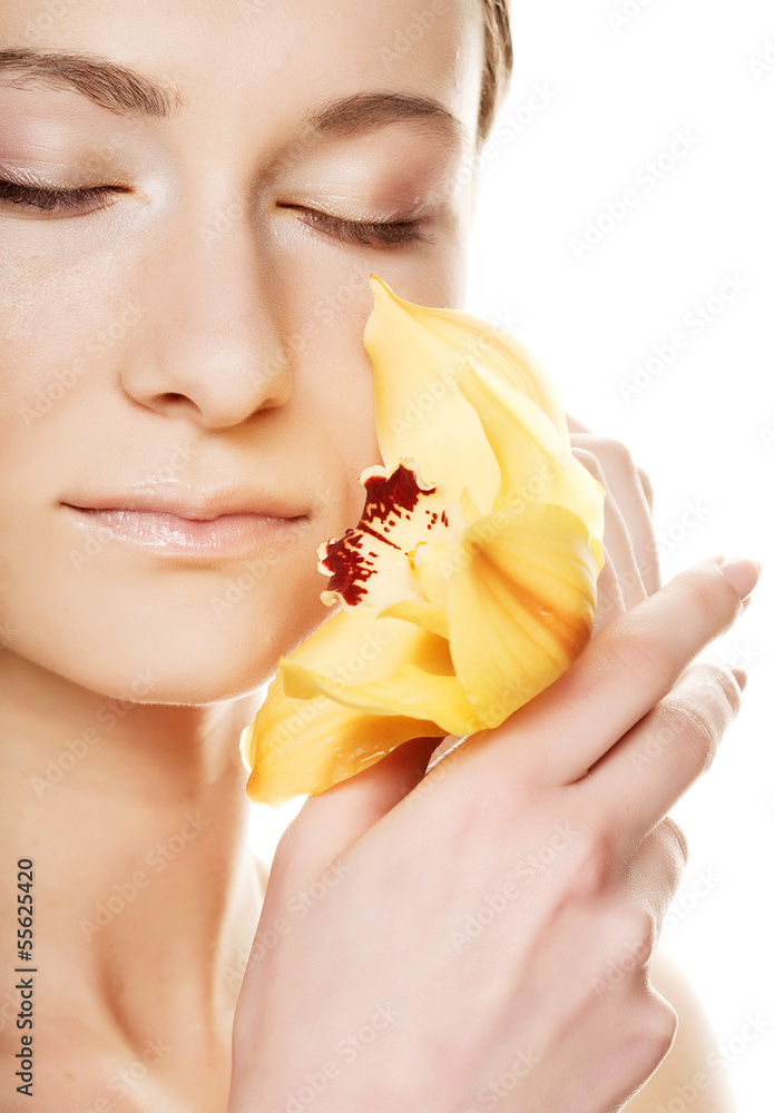 Beautiful woman with orchid flower Beautiful woman with orchid flower