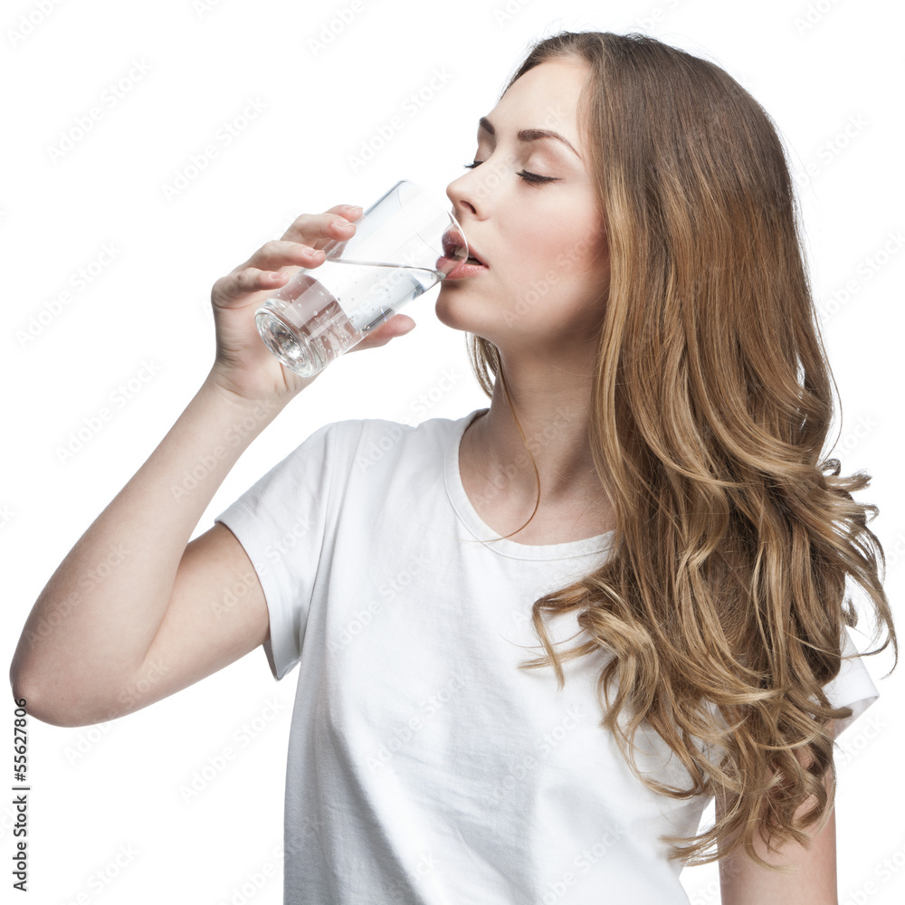 young beautiful brunette woman drinking water young beautiful brunette woman drinking water