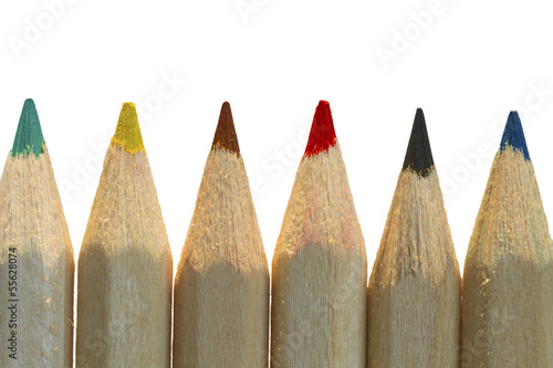 six colored pencils in a row