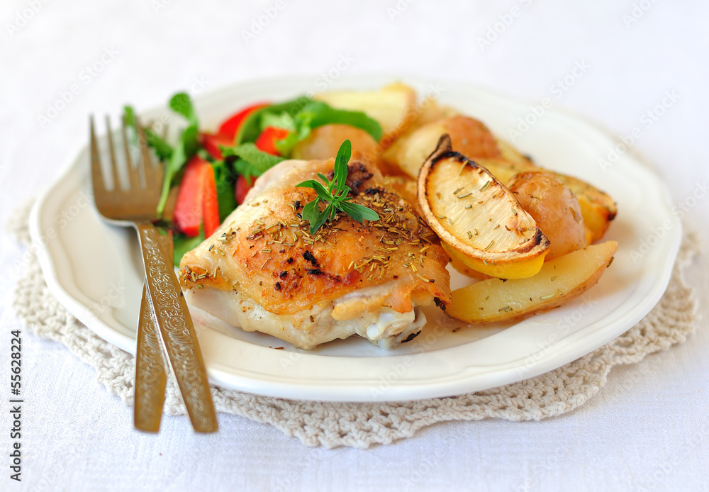 Lemon Roast Chicken with Potatoes and Salad Lemon Roast Chicken with Potatoes and Salad