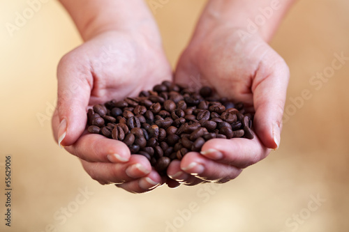 Handful of fresh roasted coffee
