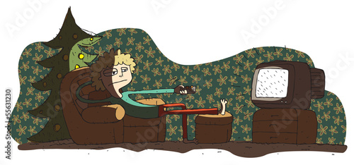 Teenager watching television all alone on Christmas