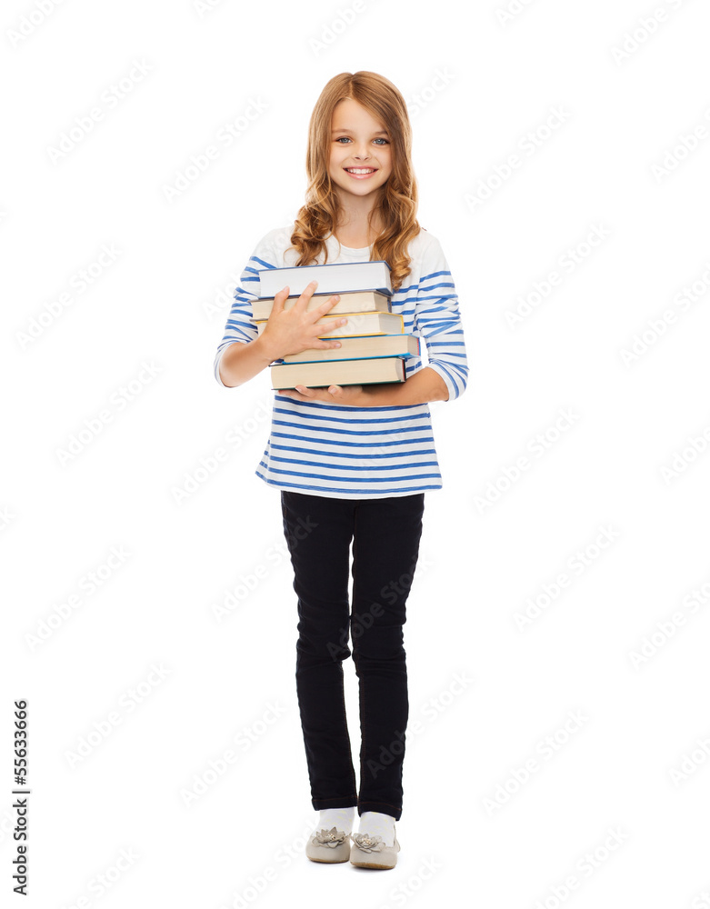 little student girl with many books little student girl with many books