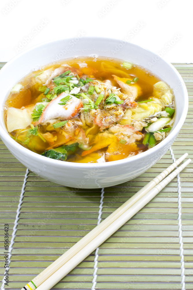 Soup with sliced pork and dumplings