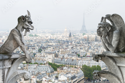 Fotografie, Obraz Kamenné démoni Gargoyle und chiméru. Notre Dame de Paris