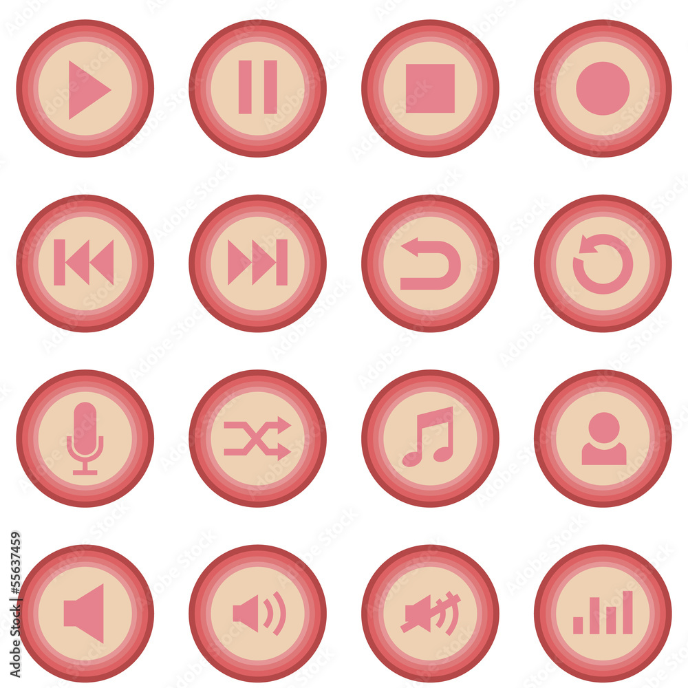 Pink music icons set - web and application music icons Pink music icons set - web and application music icons