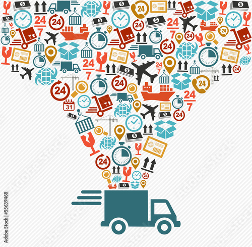 Shipping icons set Fast delivery truck concept illustration.