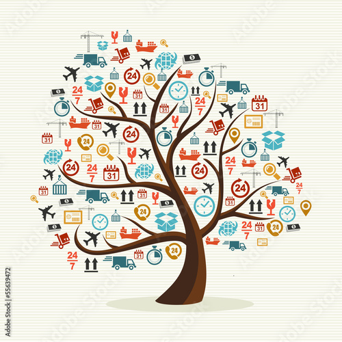Abstract tree shape colorful shipping icons illustration.