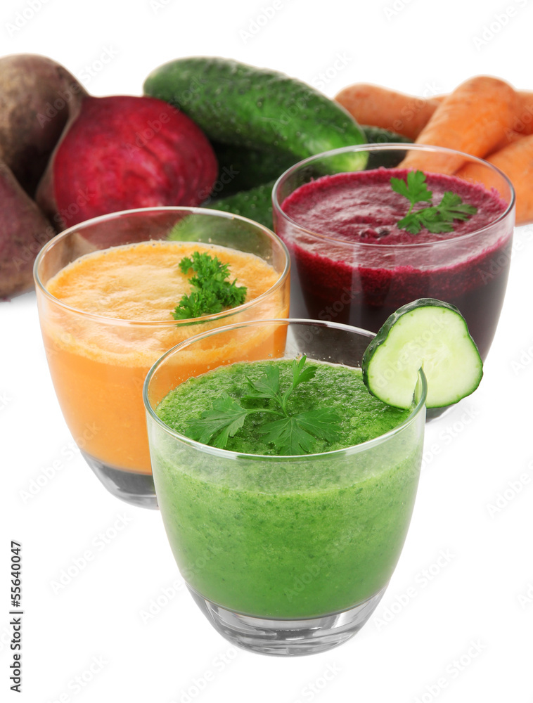 Fresh vegetable juices isolated on white Fresh vegetable juices isolated on white
