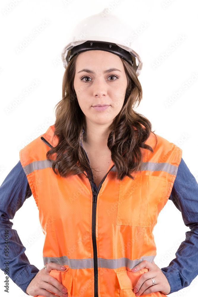 A woman wearing protective equipment A woman wearing protective equipment