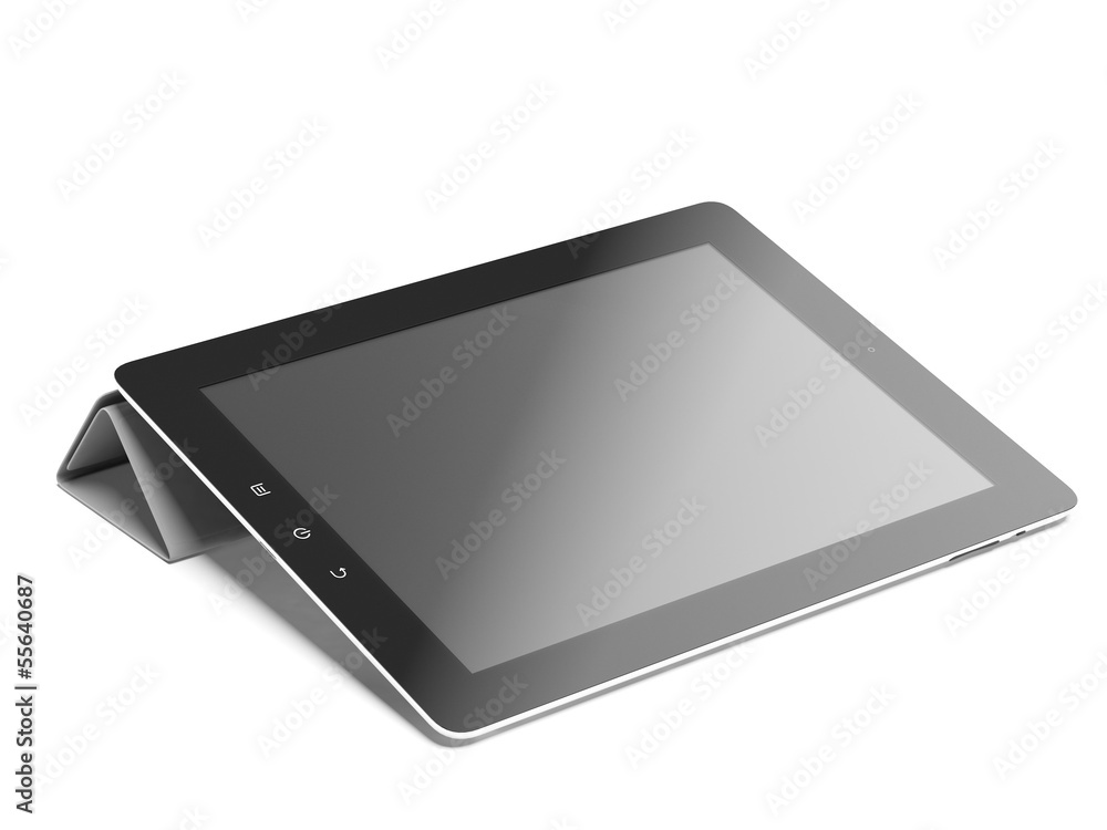 Tablet computer in gray cover Tablet computer in gray cover