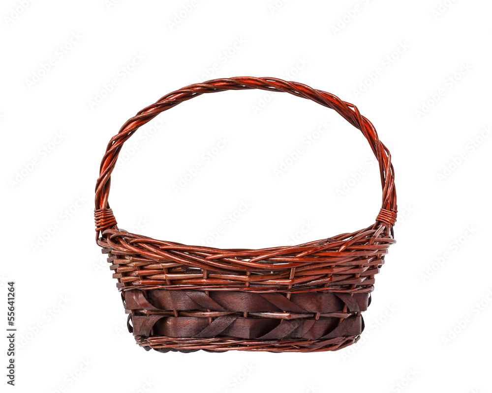 Obraz premium Empty wicker basket isolated on white background