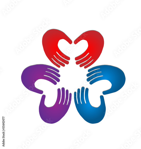 Hands group doing heart shape logo