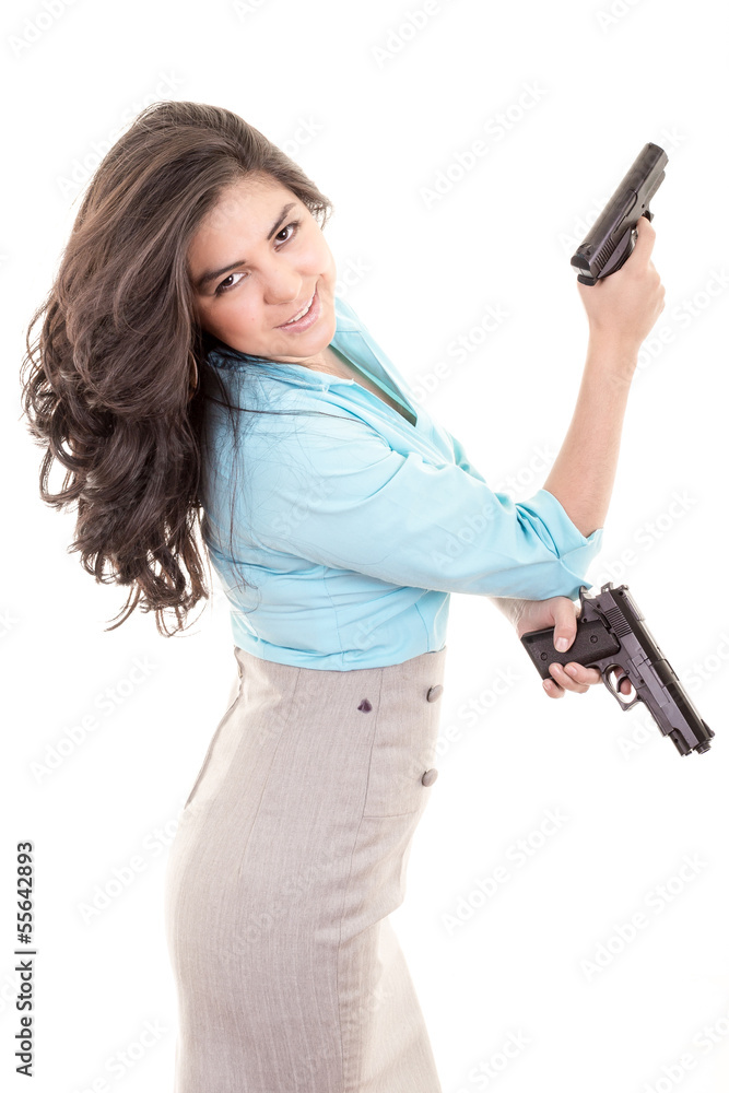 professonal woman with gun pointing professonal woman with gun pointing