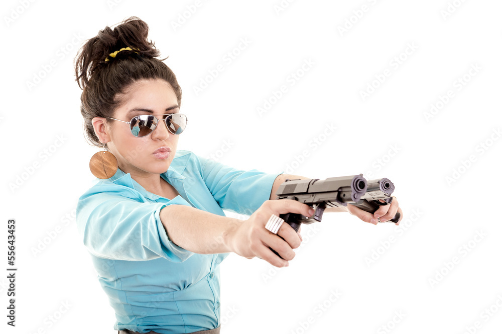 Woman with guns isolated on a white background Woman with guns isolated on a white background