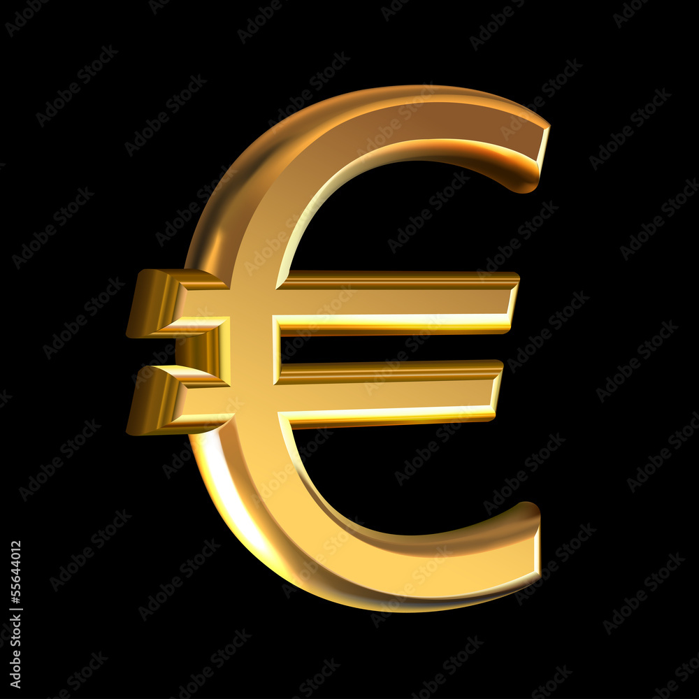 Extruded vector golden sign Euro on black background Extruded vector golden sign Euro on black background