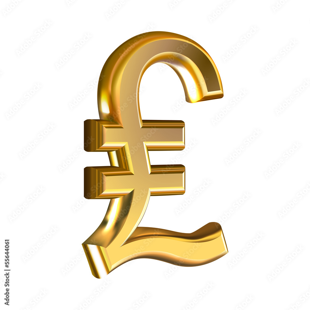 Fototapeta premium Extruded vector golden pound sign on white background