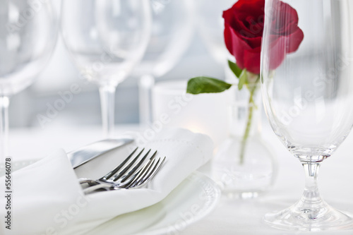 Romantic dinner setting in restaurant