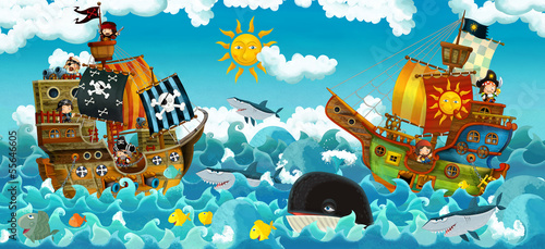 The pirates on the sea - battle - illustration for the children © honeyflavour