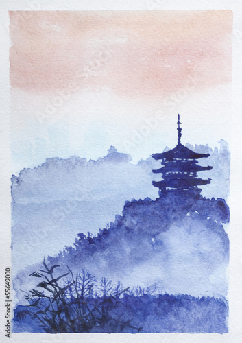 Photography Temple, forest and dawn