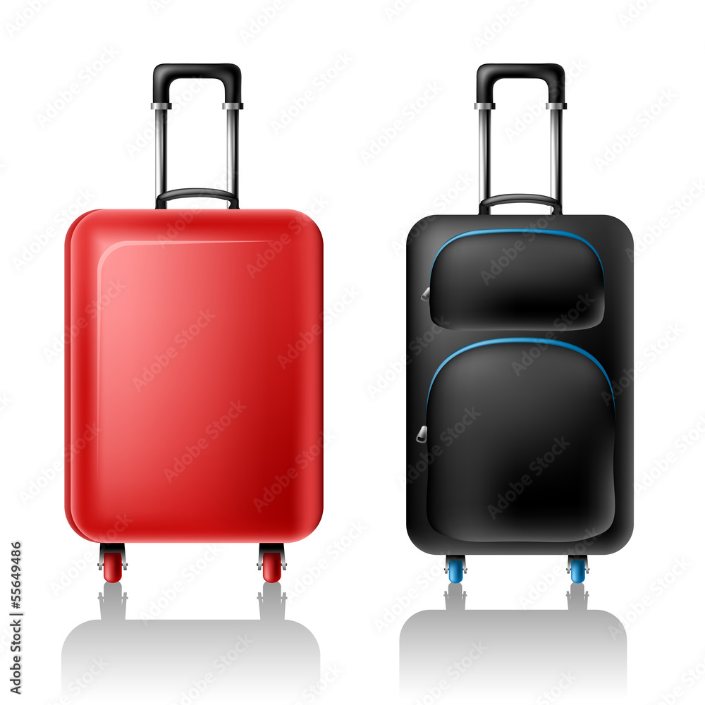 Two suitcases with wheels from front view Two suitcases with wheels from front view