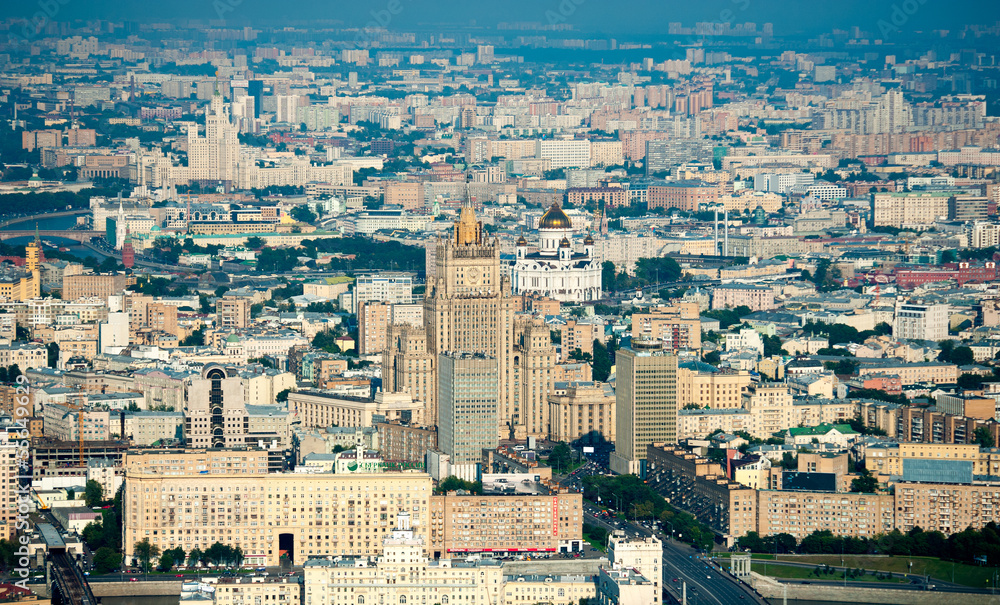 Day-time aerial view of Moscow, Russia.