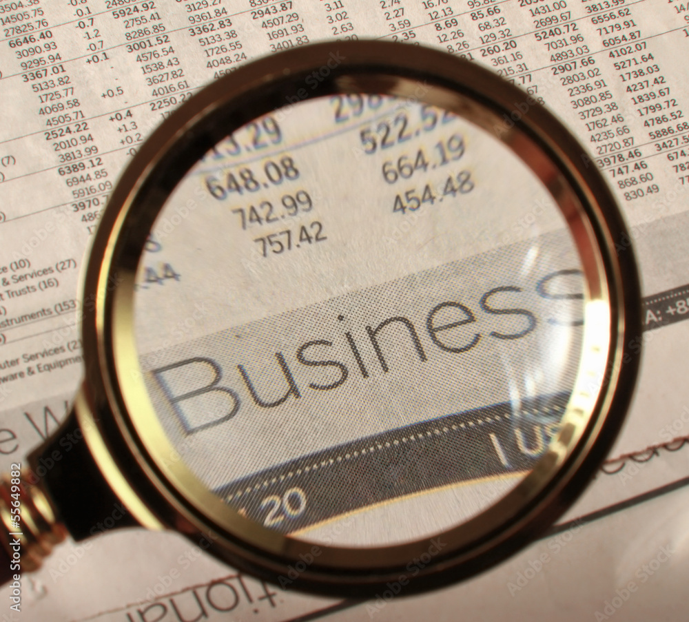 custom made wallpaper toronto digitalLooking through magnifying glass to financial report