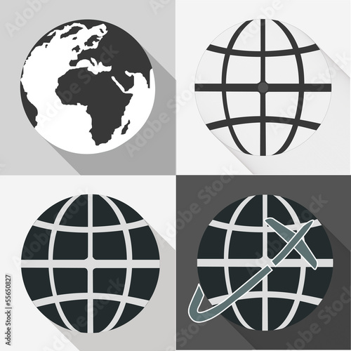 Globe earth vector icons set With Long Shadow