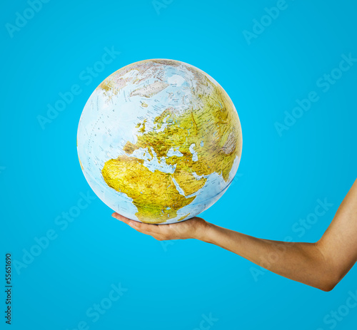 Earth globus in hand globe earth