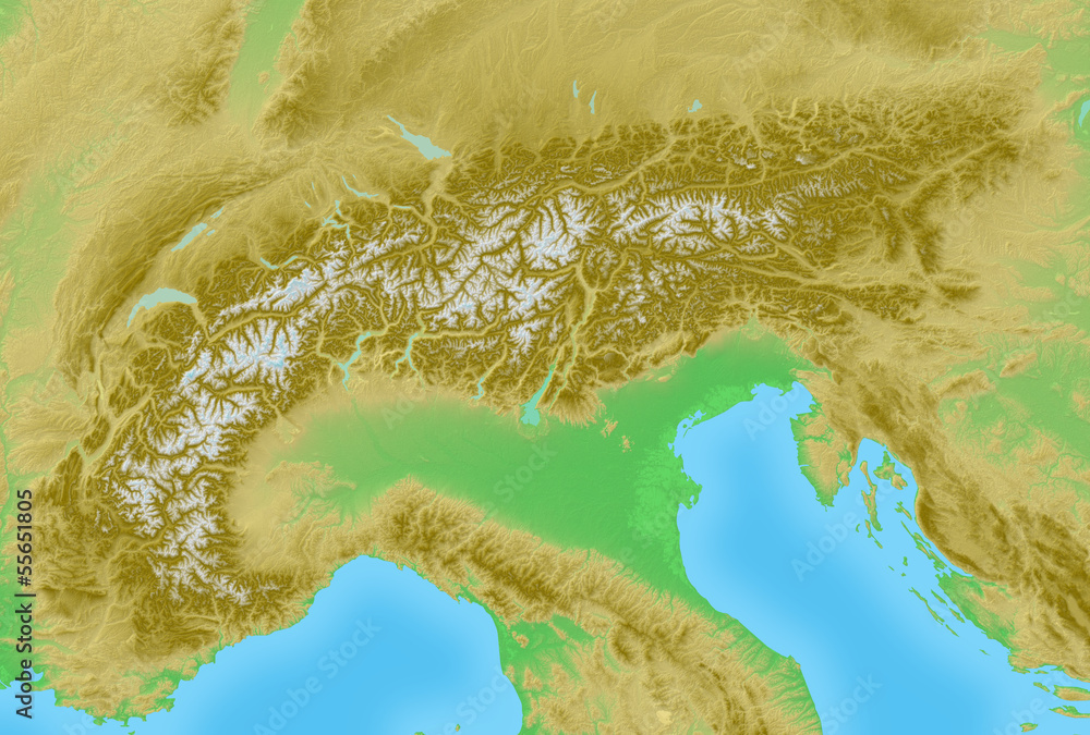 Reliefkarte der Alpen Topografie Stock Illustration | Adobe Stock
