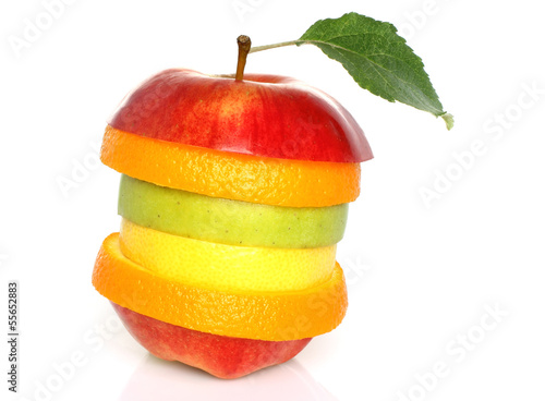 Mixed fruit on a white background.