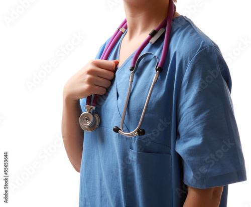 doctor woman with stethoscope. Isolated on white background.