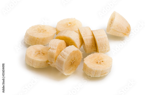 Banana fruit slice on white background
