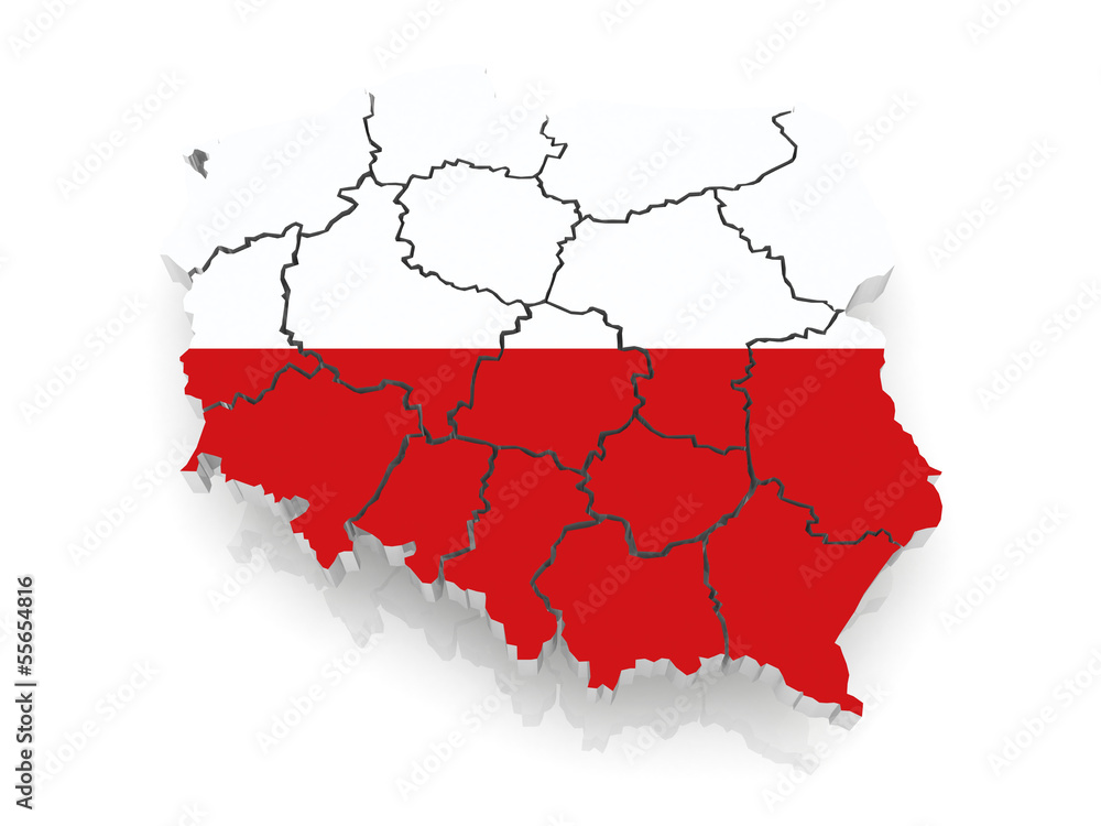 Fototapeta premium Three-dimensional map of Poland.