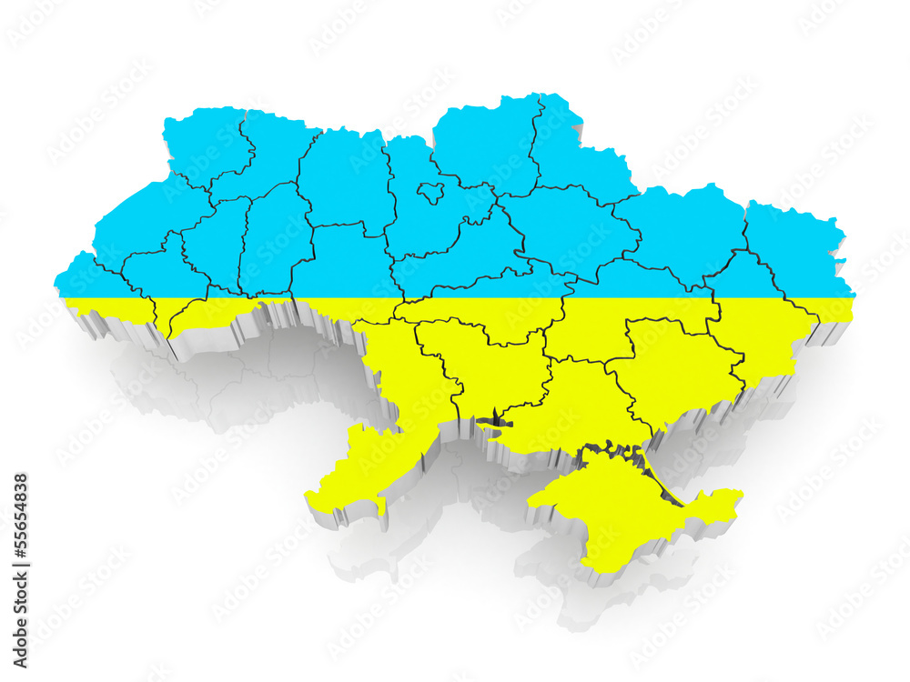 Three-dimensional map of Ukraine. Three-dimensional map of Ukraine.