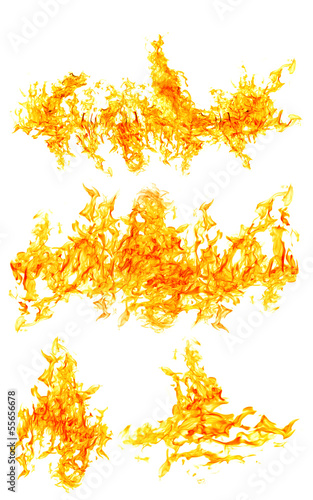 set of large orange flames isolated on white