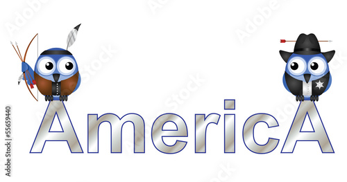 America Text with bird inhabitants