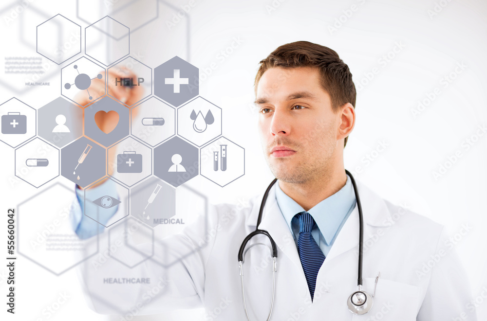 doctor with stethoscope and virtual screen doctor with stethoscope and virtual screen